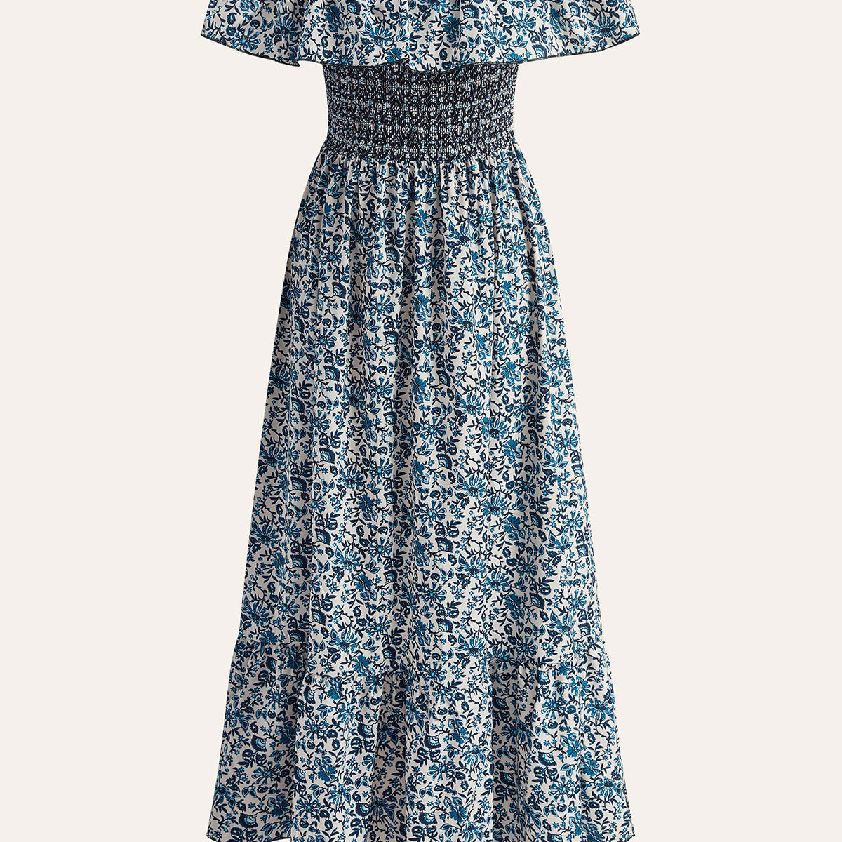 Boho Yakalı Omuzdan Bağlamalı Çiçekli Elbise