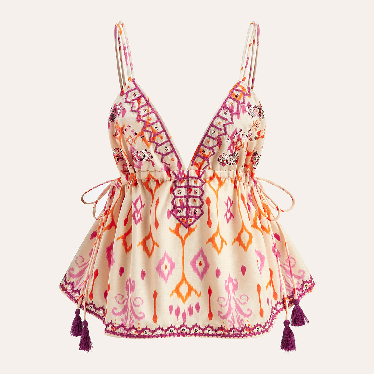 İşlemeli Boho Püsküllü Bağcıklı Atlet