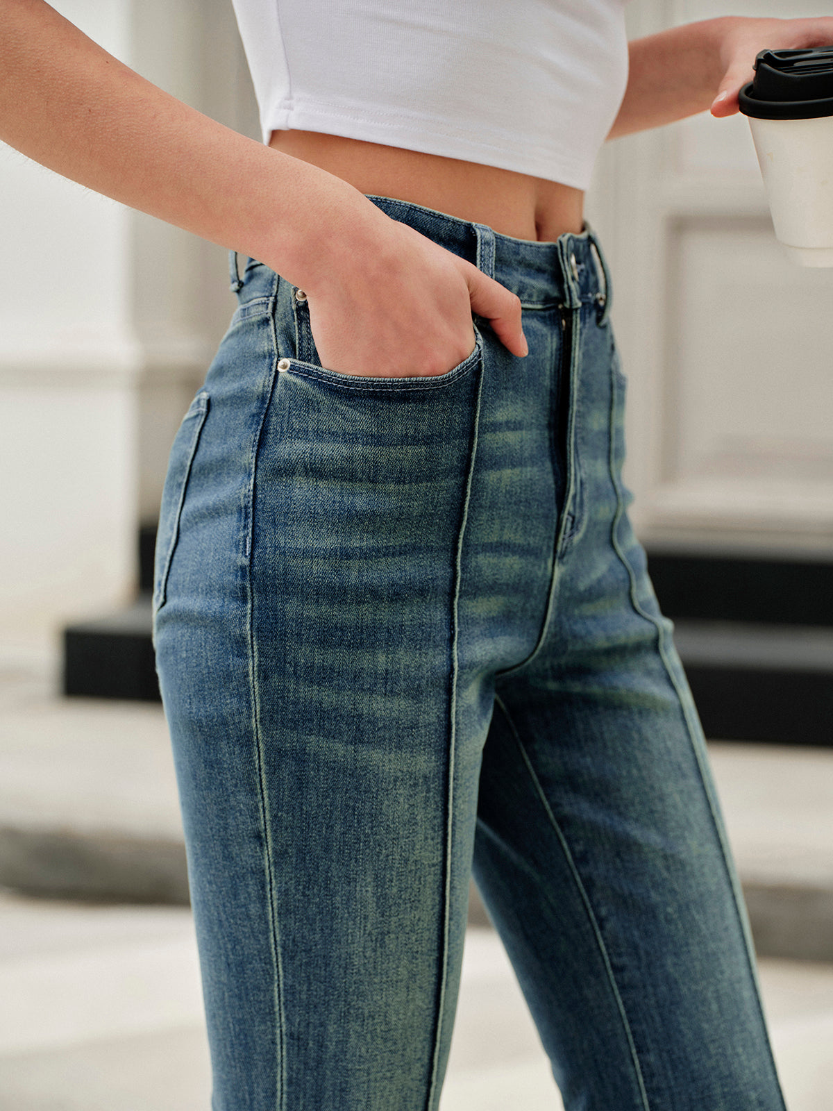 Düşük Bel Geniş Paça Kot Pantolon