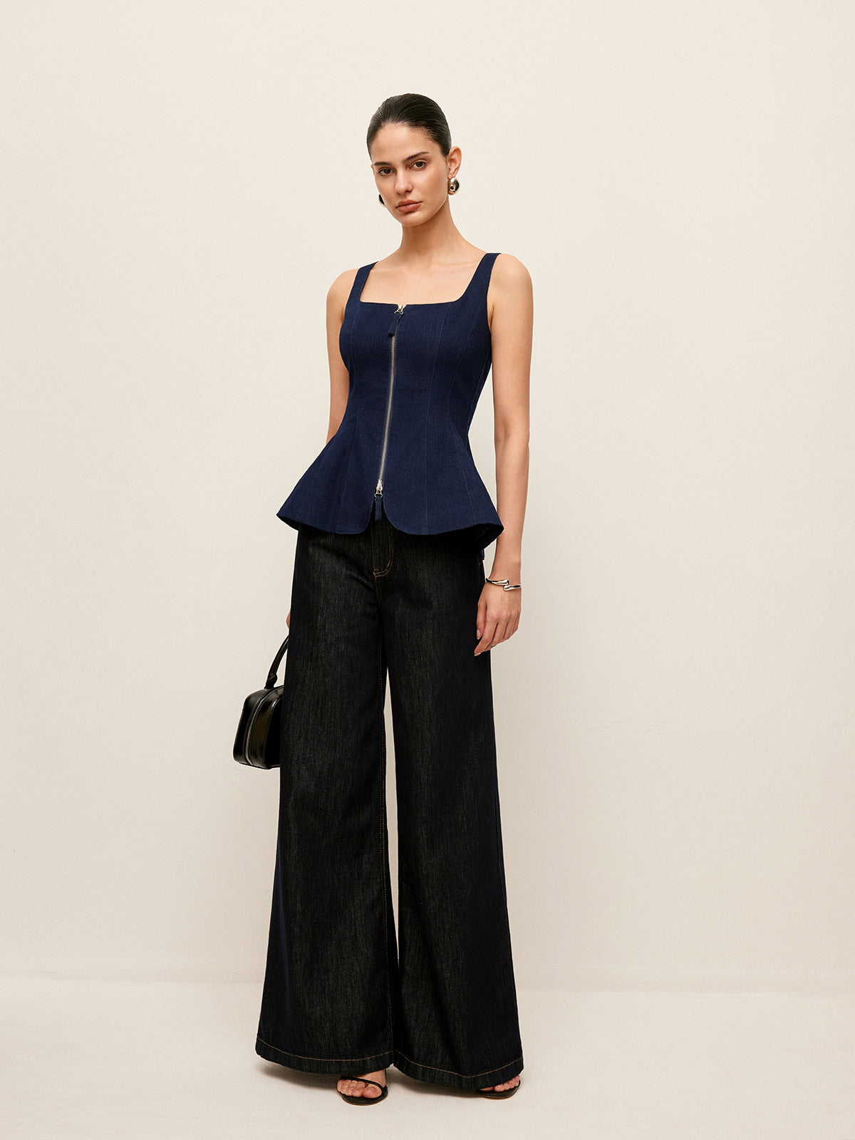 Fermuarlı Ön Kot Peplum Üst