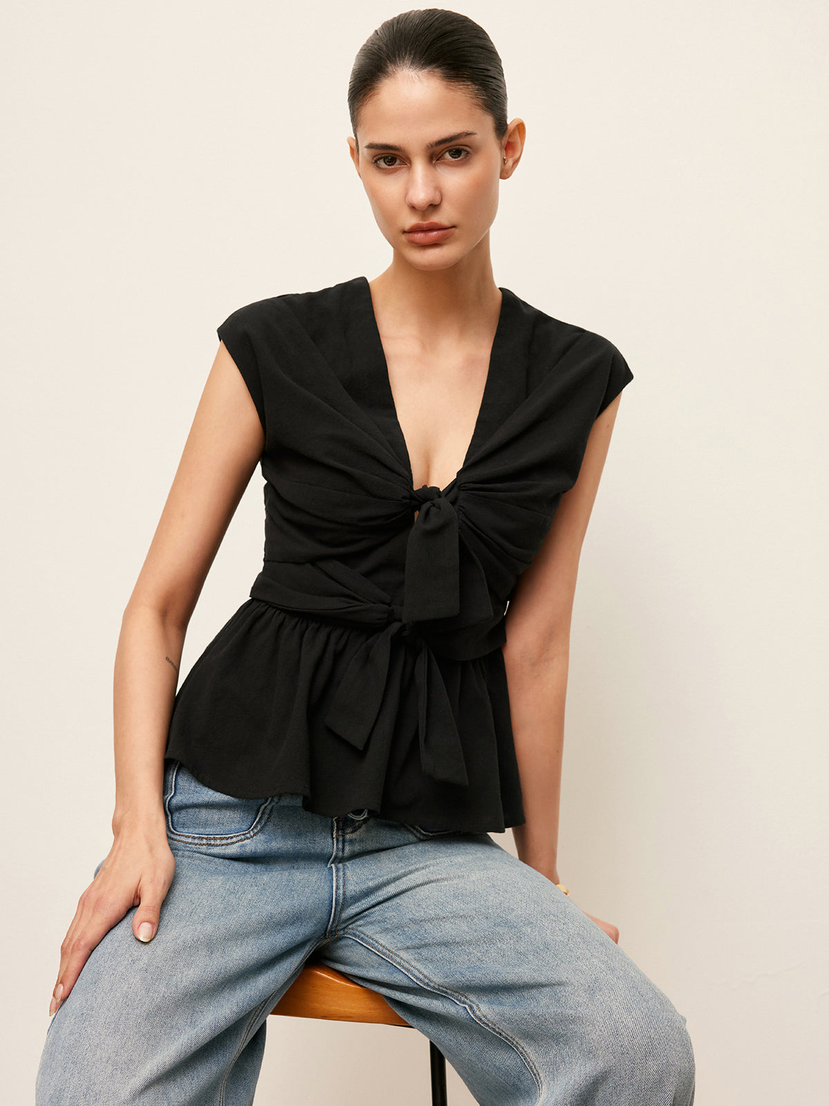 Önü Bağcıklı Peplum Üst