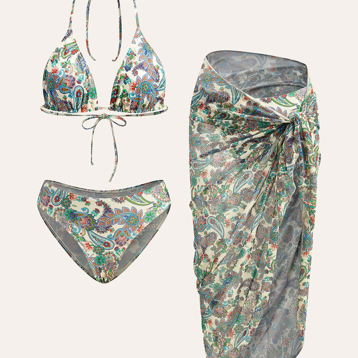 Paisley Desenli Arkası Bağlamalı Bikini Takımı