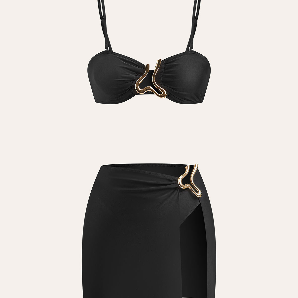 Altın Detaylı Bikini Takımı Ve Etekli
