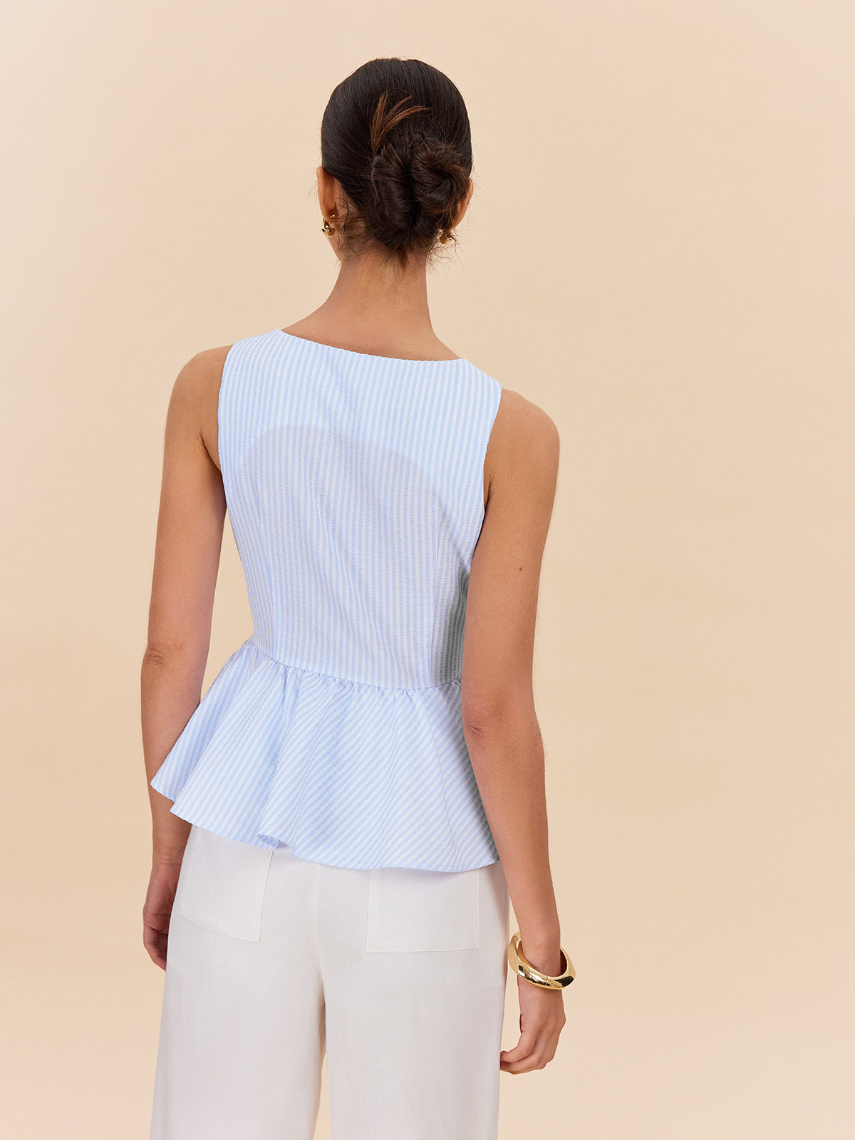 Fiyonk Detaylı Çizgili Peplum Üst