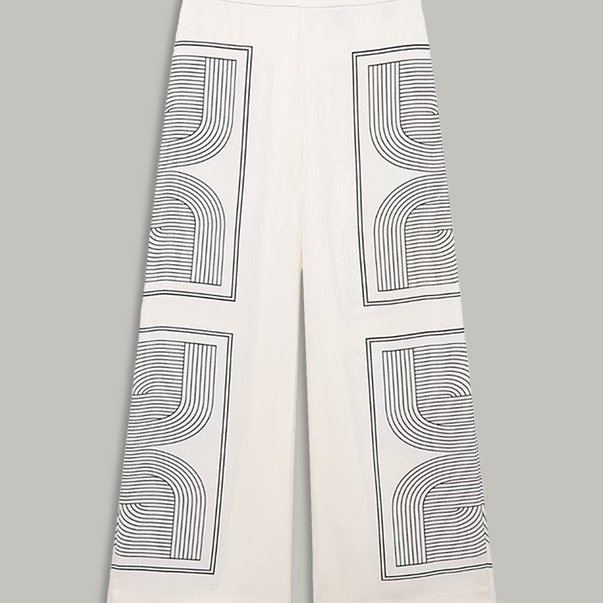 Orta Bel Geometrik Desenli Geniş Paça Pantolon