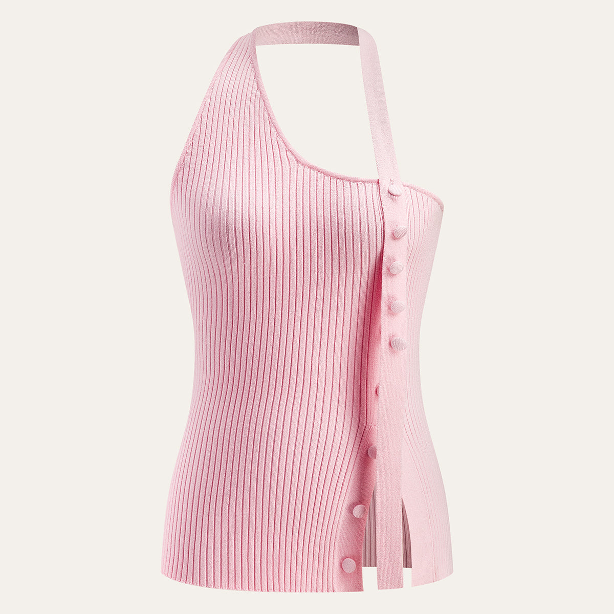 Asimetrik Halter Düğmeli Örgü Üst