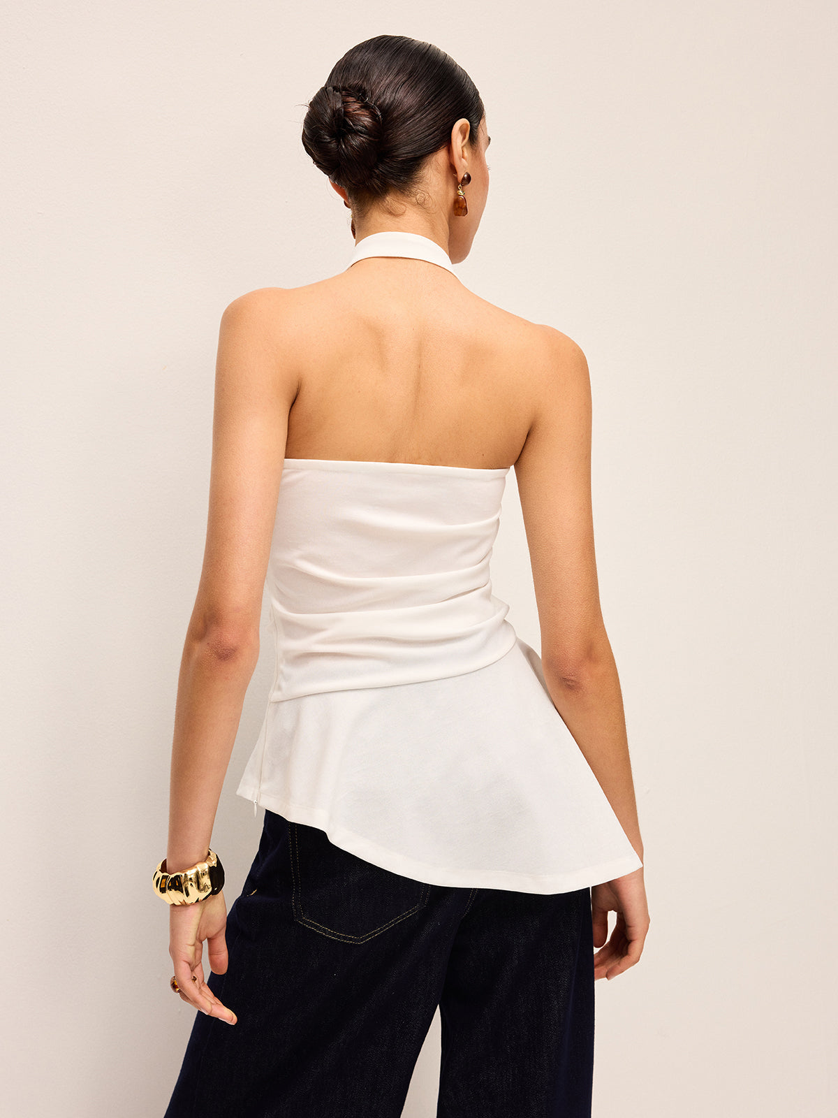 Zincir Detaylı Boyundan Bağlamalı Peplum Üst