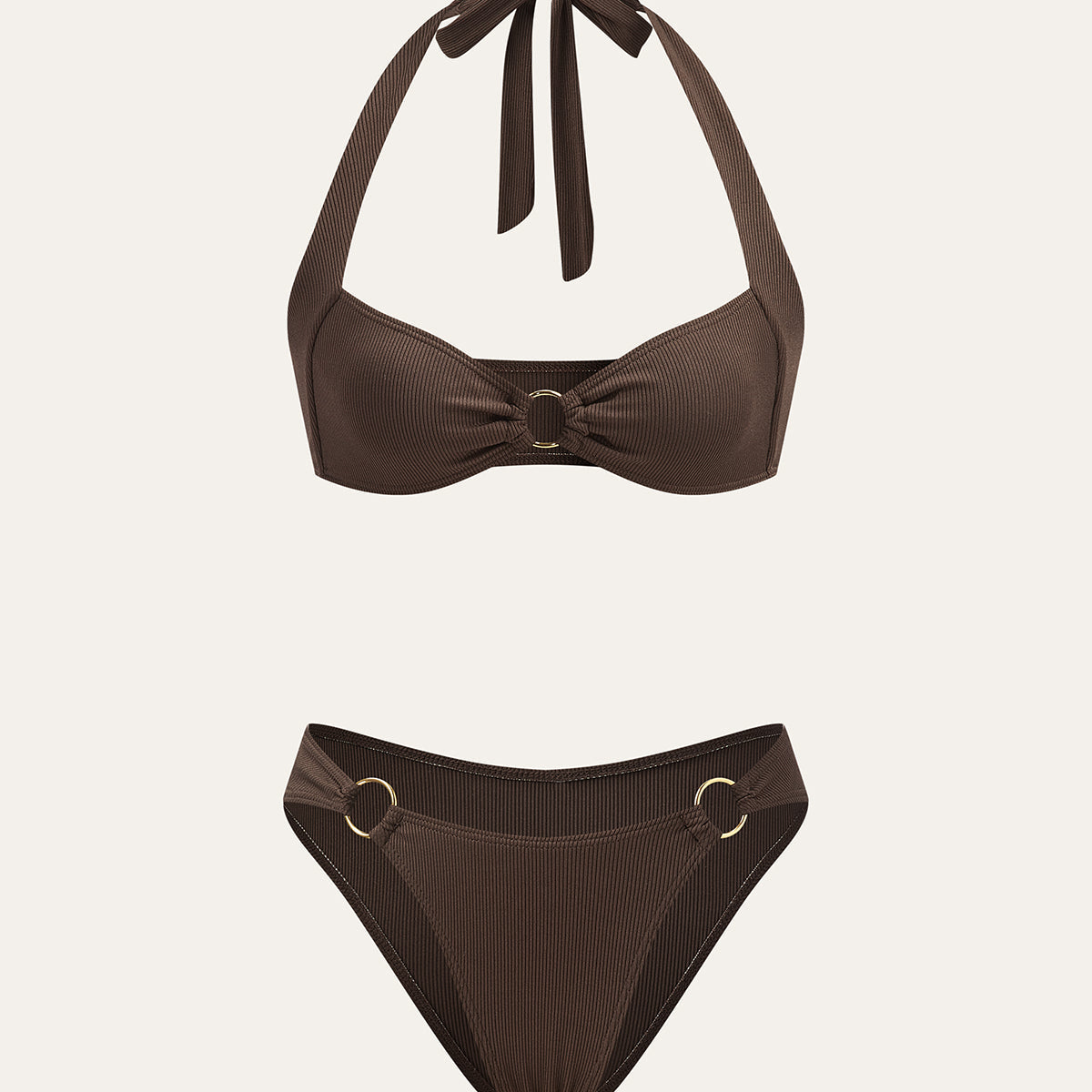 Halka Detaylı Boyundan Bağlamalı Bikini Takımı