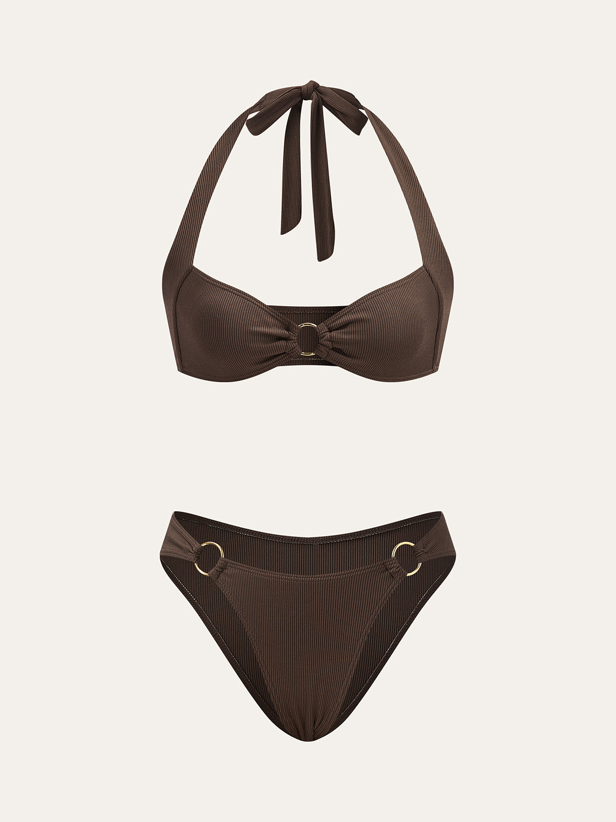 Halka Detaylı Boyundan Bağlamalı Bikini Takımı