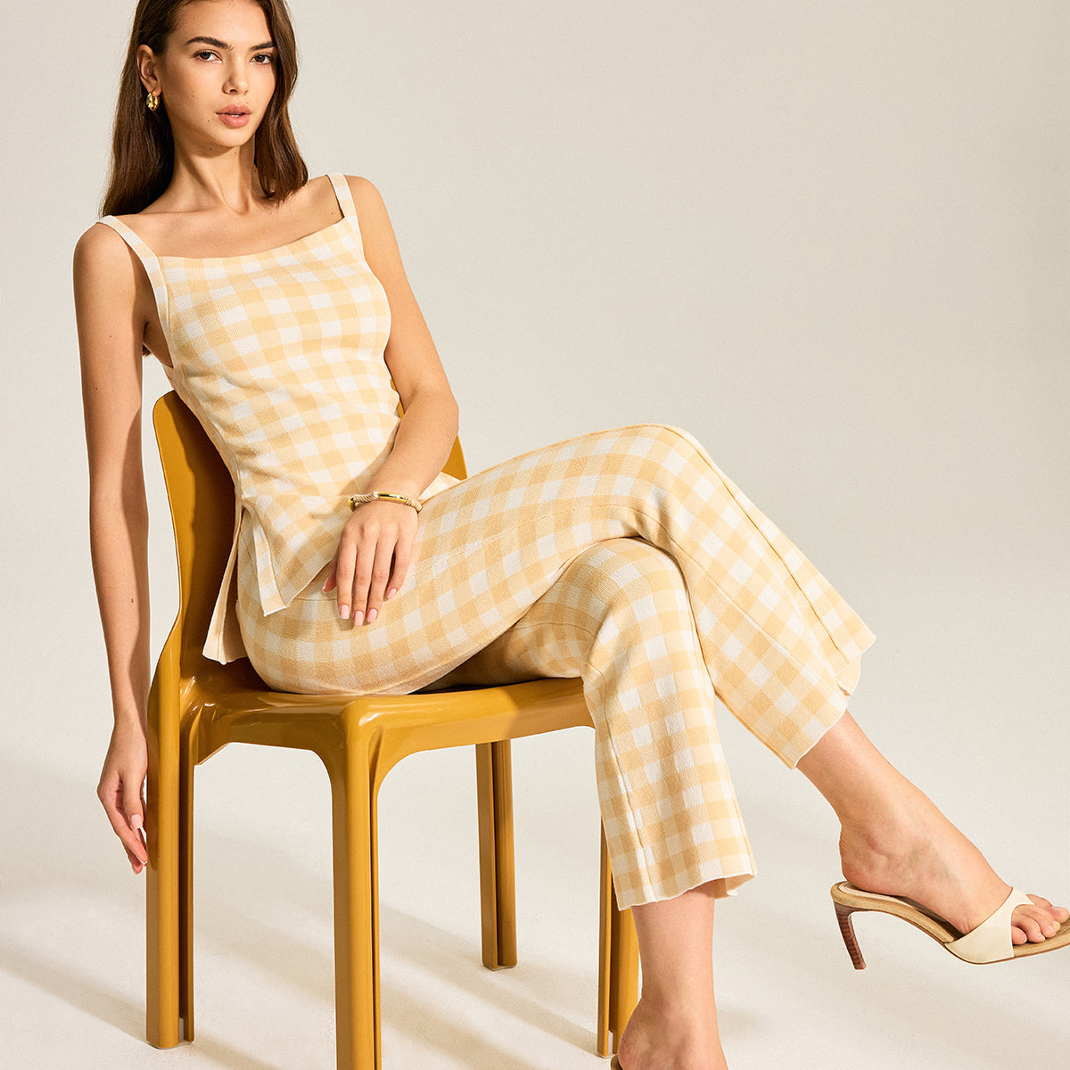 Gingham Desenli Pantolon Takımı
