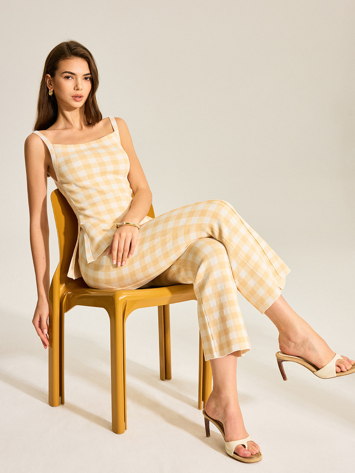 Gingham Desenli Pantolon Takımı