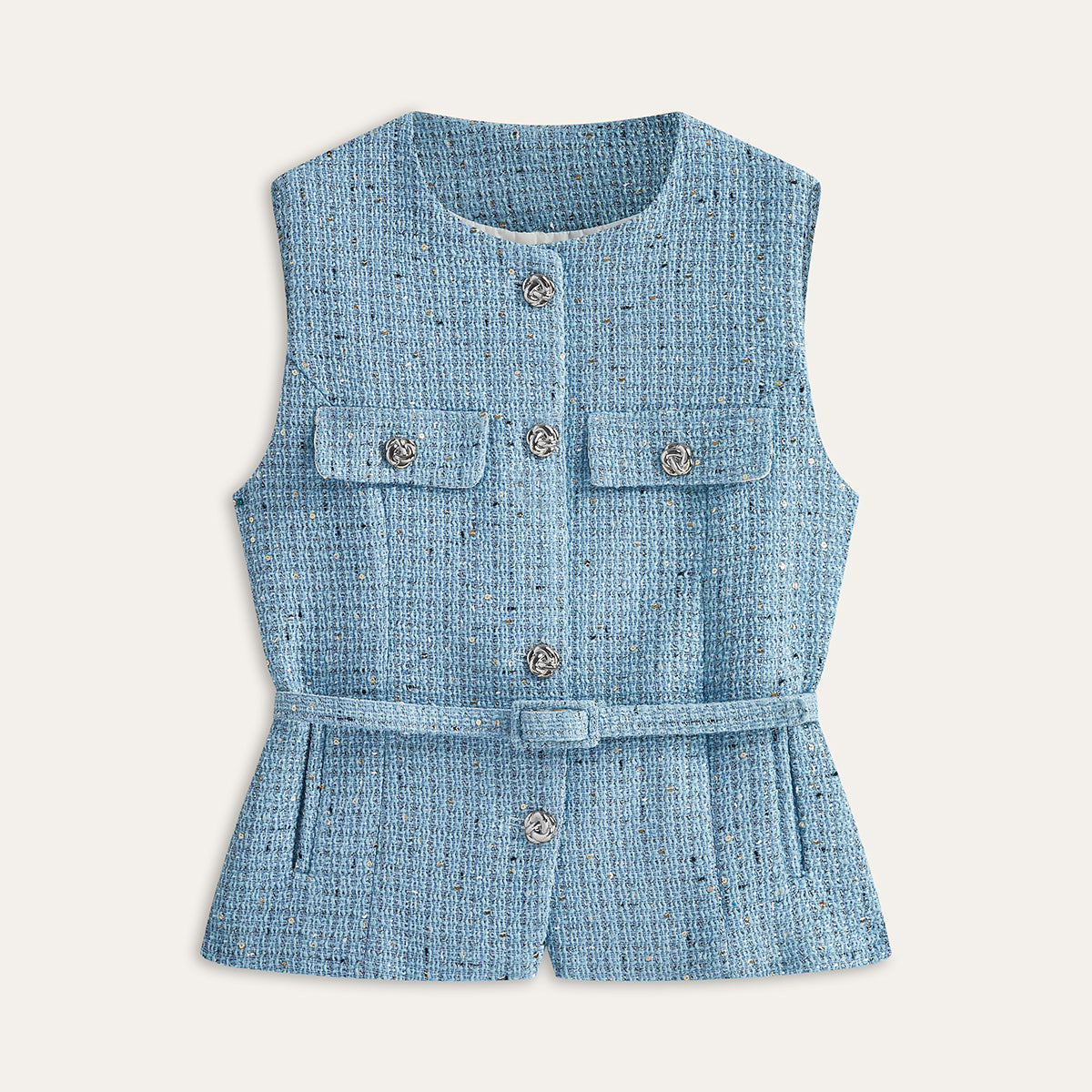 Tweed Kolsuz Kemerli Yelek