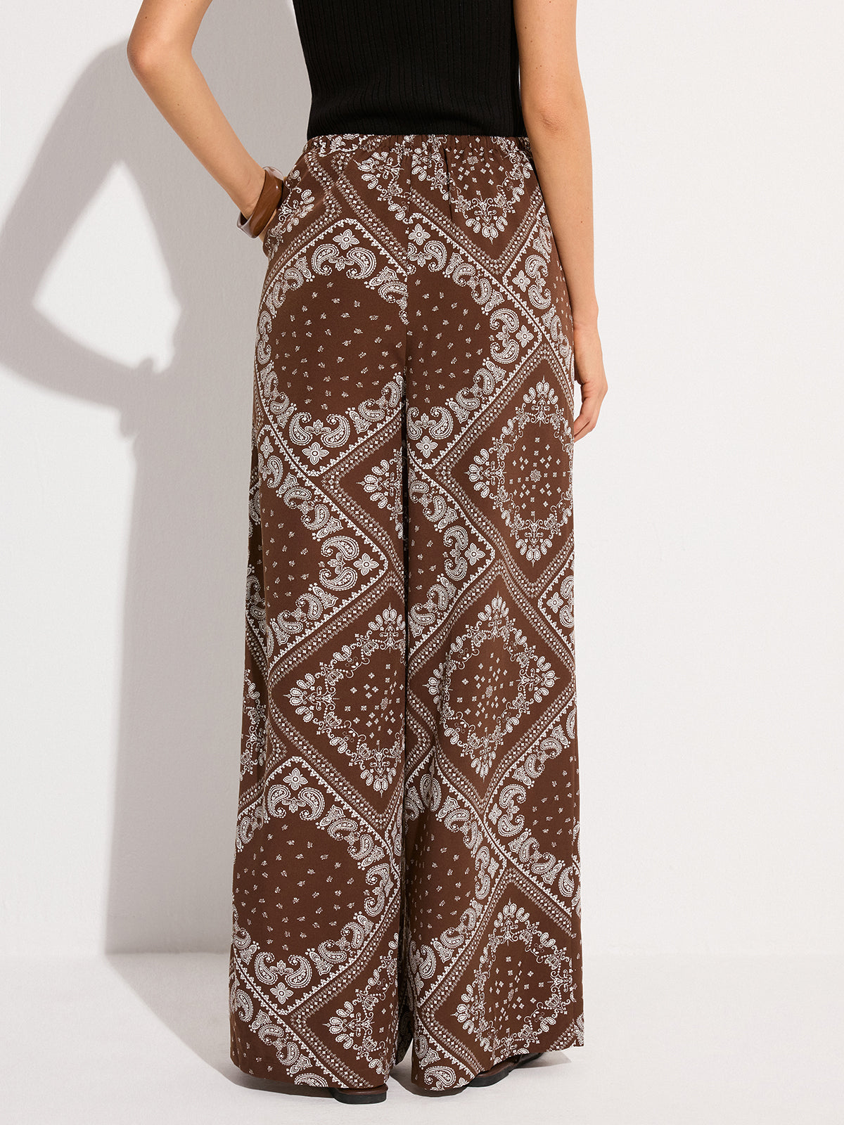 Paisley Desenli Cepli Geniş Paça Pantolon