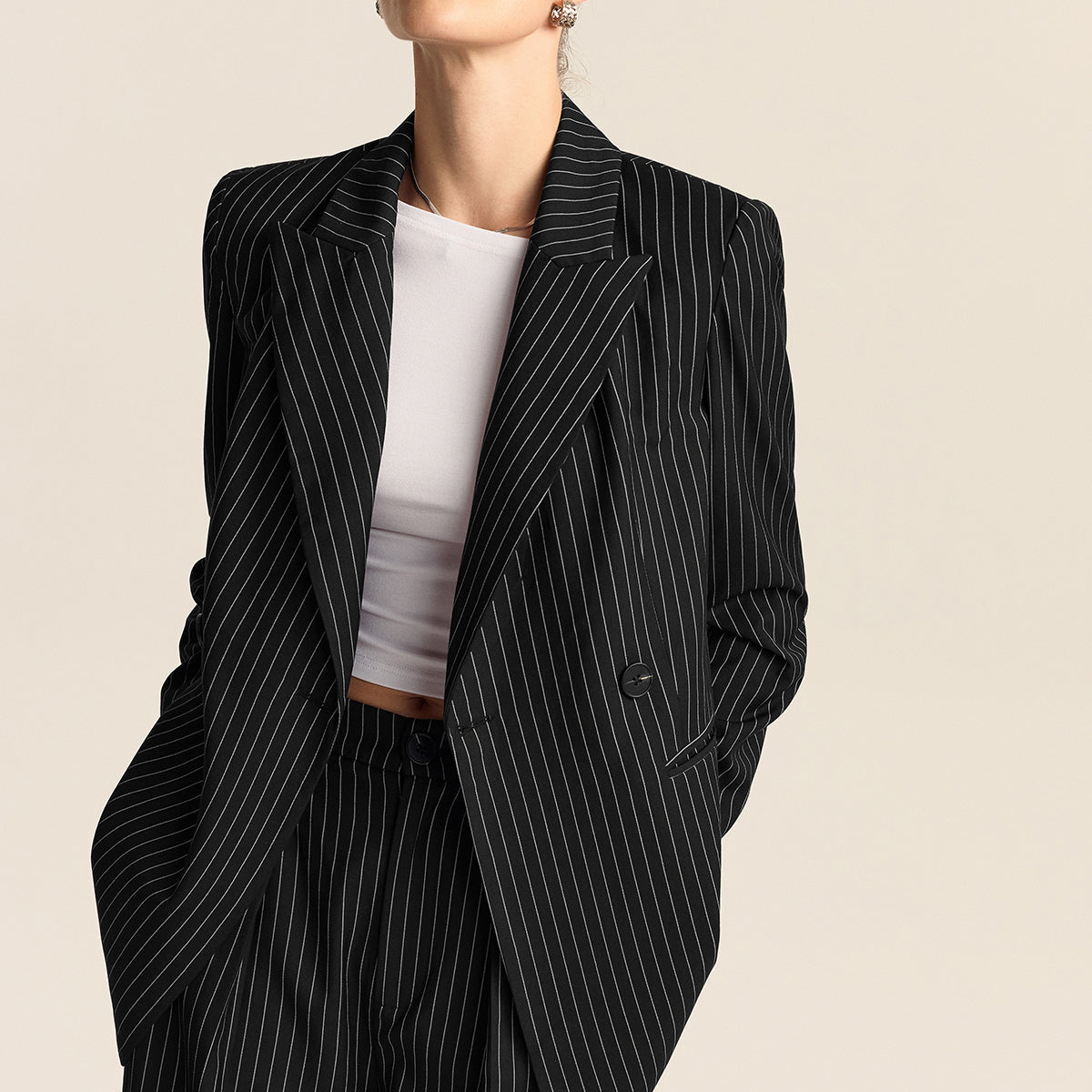 Çizgili Kruvaze Blazer
