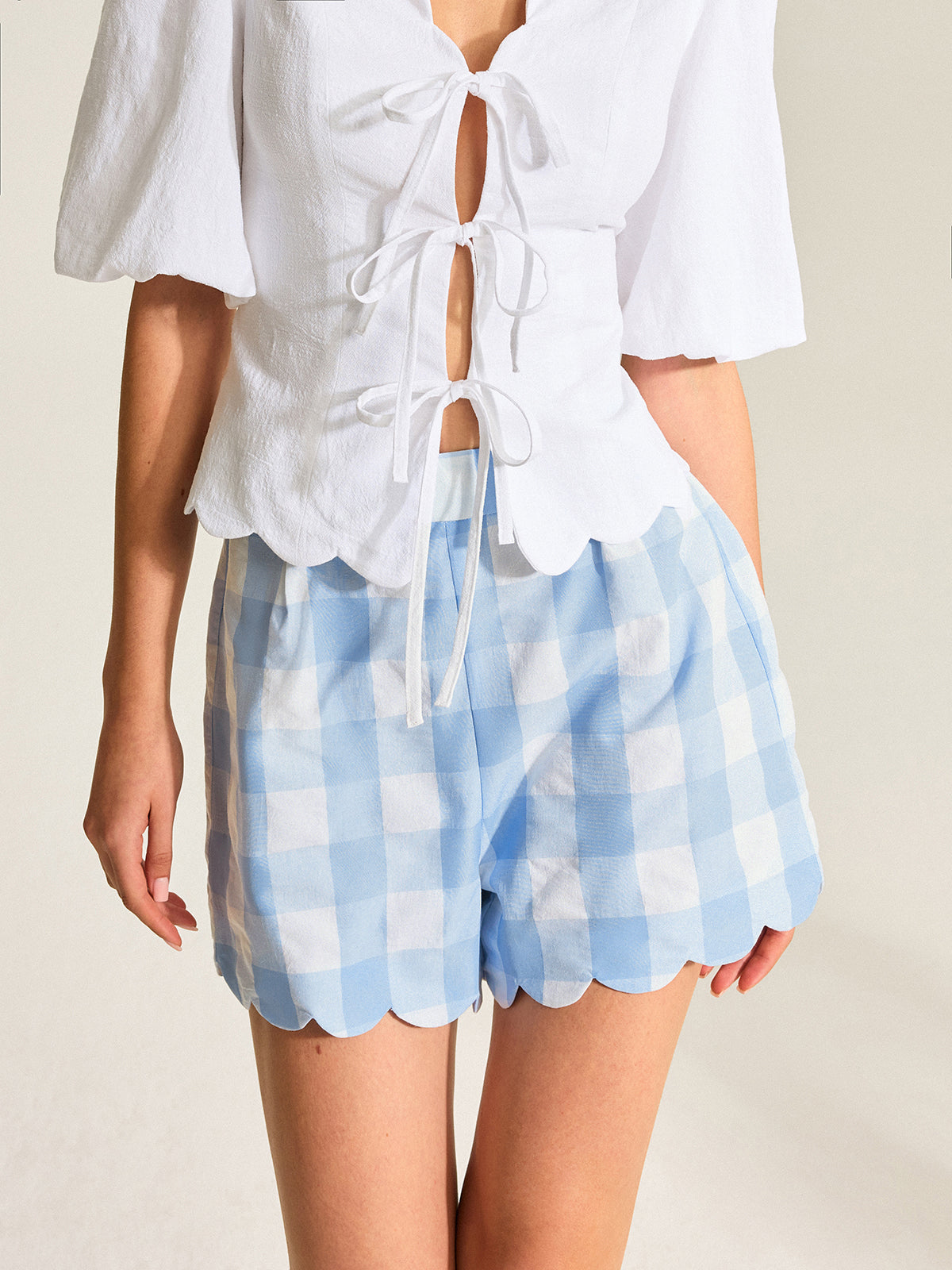Gingham Taraklı Paça Şort