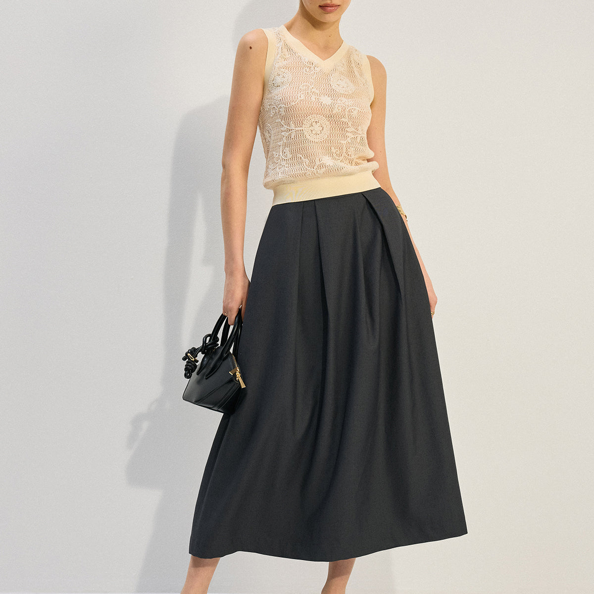 Pileli A Kesim Midi Etek
