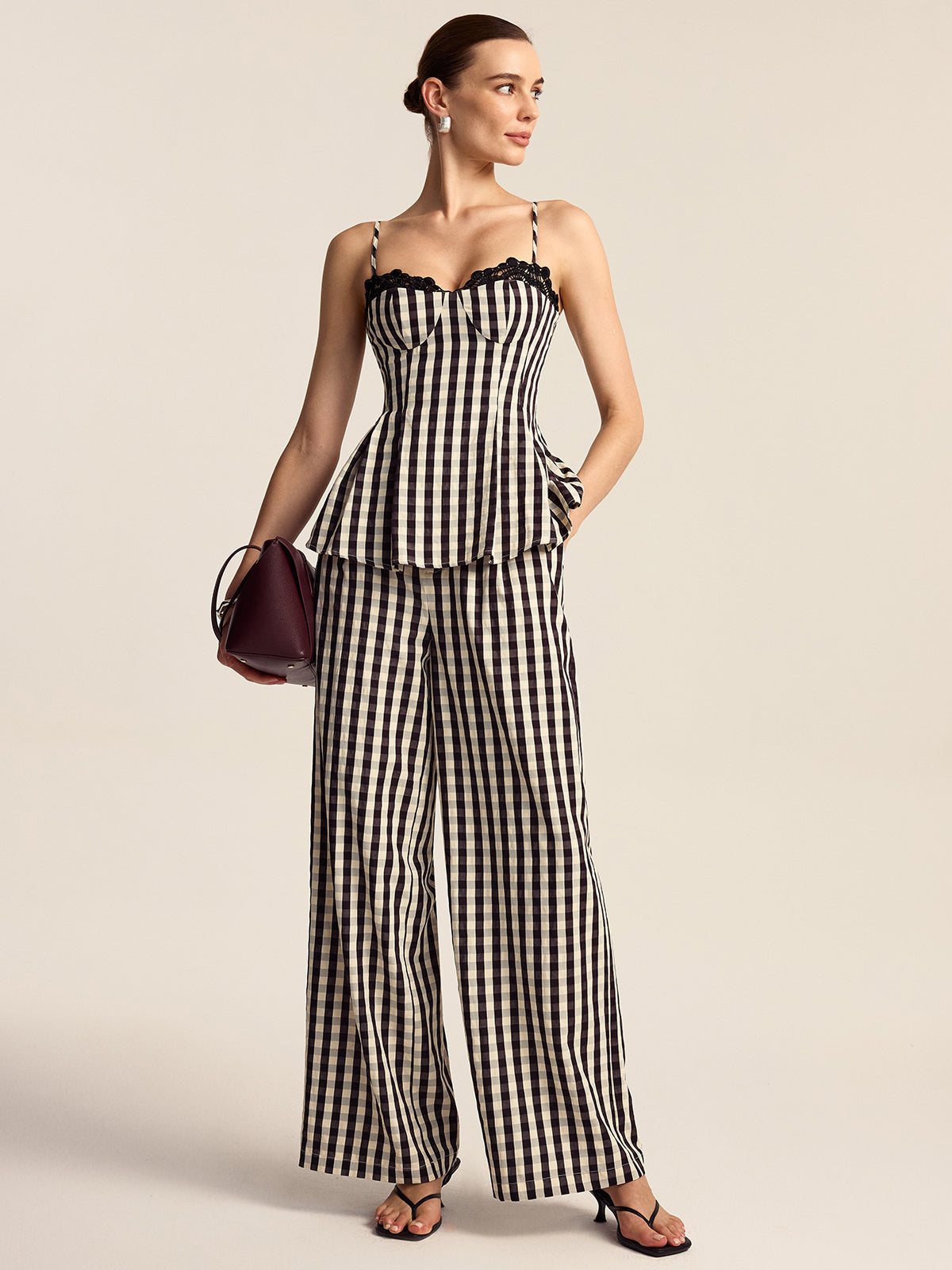 Gingham Geniş Paça Pantolon
