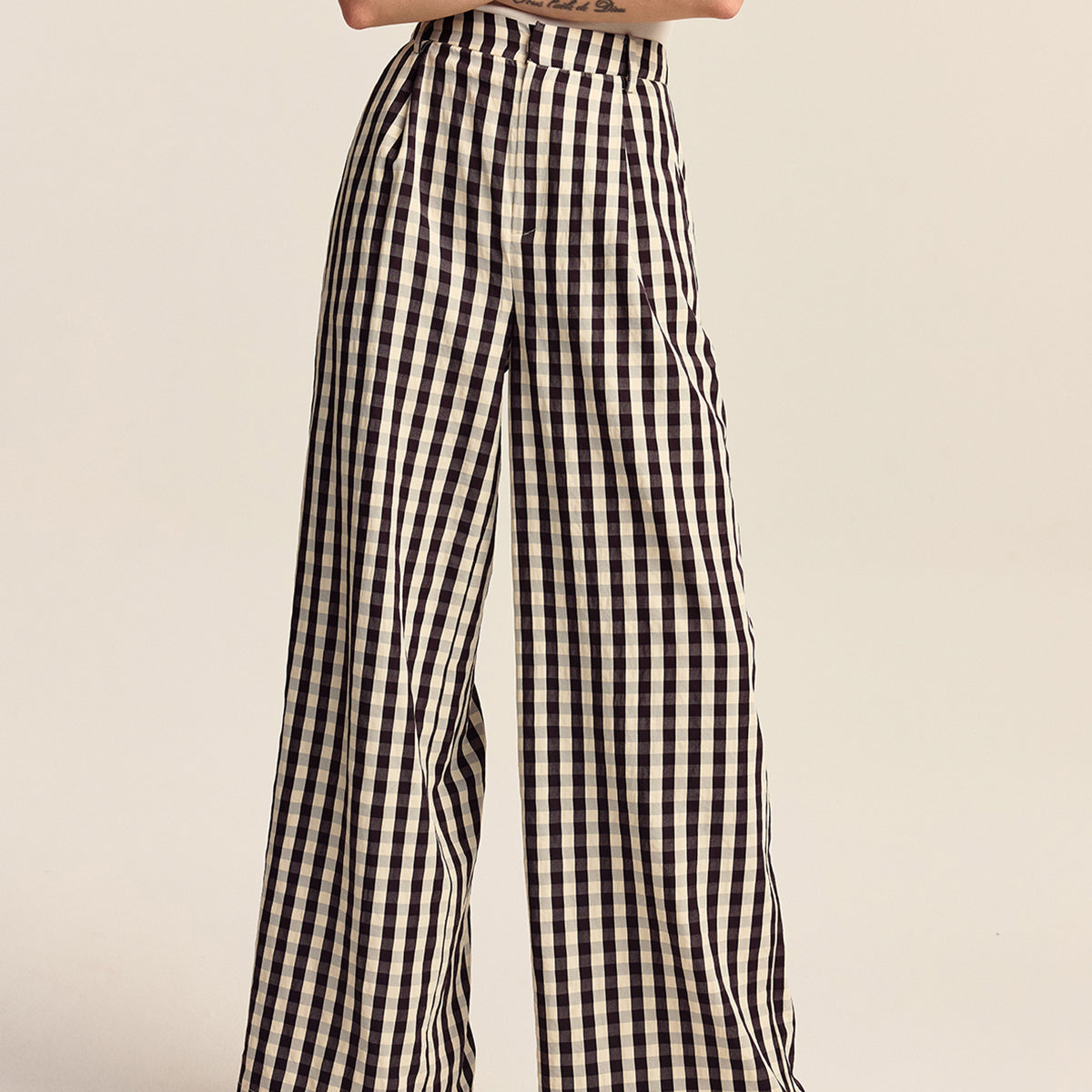 Gingham Geniş Paça Pantolon