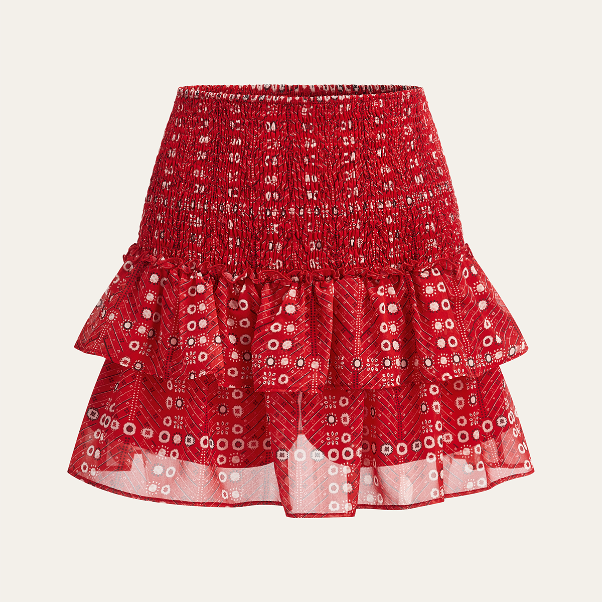 Boho Baskılı Katlı Mini Etek