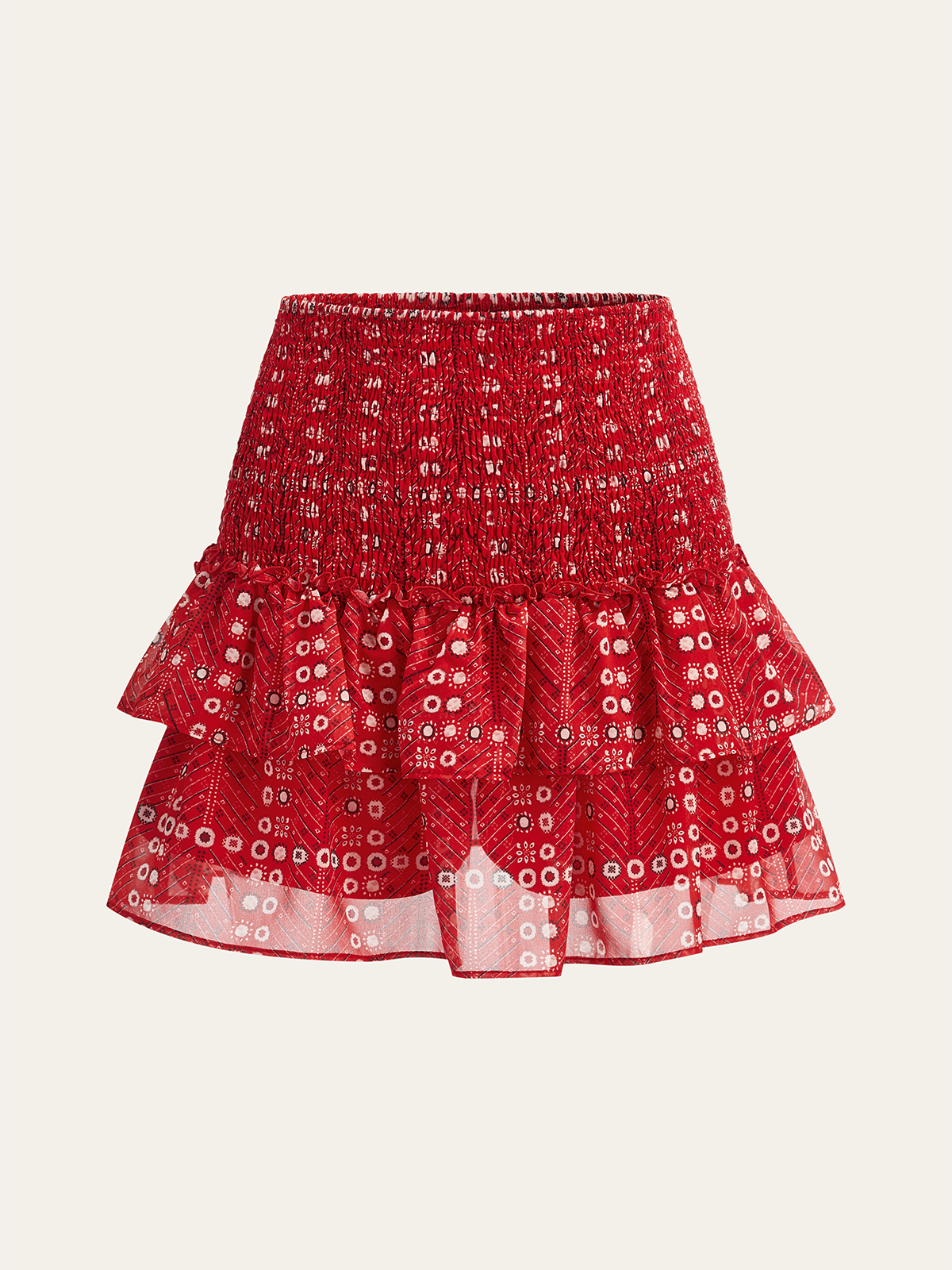 Boho Baskılı Katlı Mini Etek