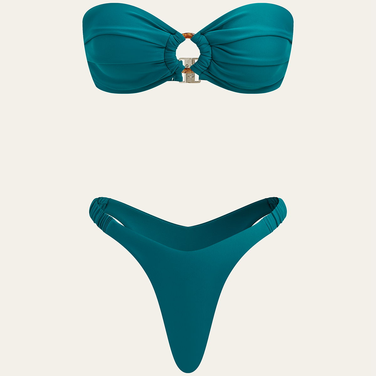 Halka Detaylı Büzgülü Bandeau Bikini Takımı
