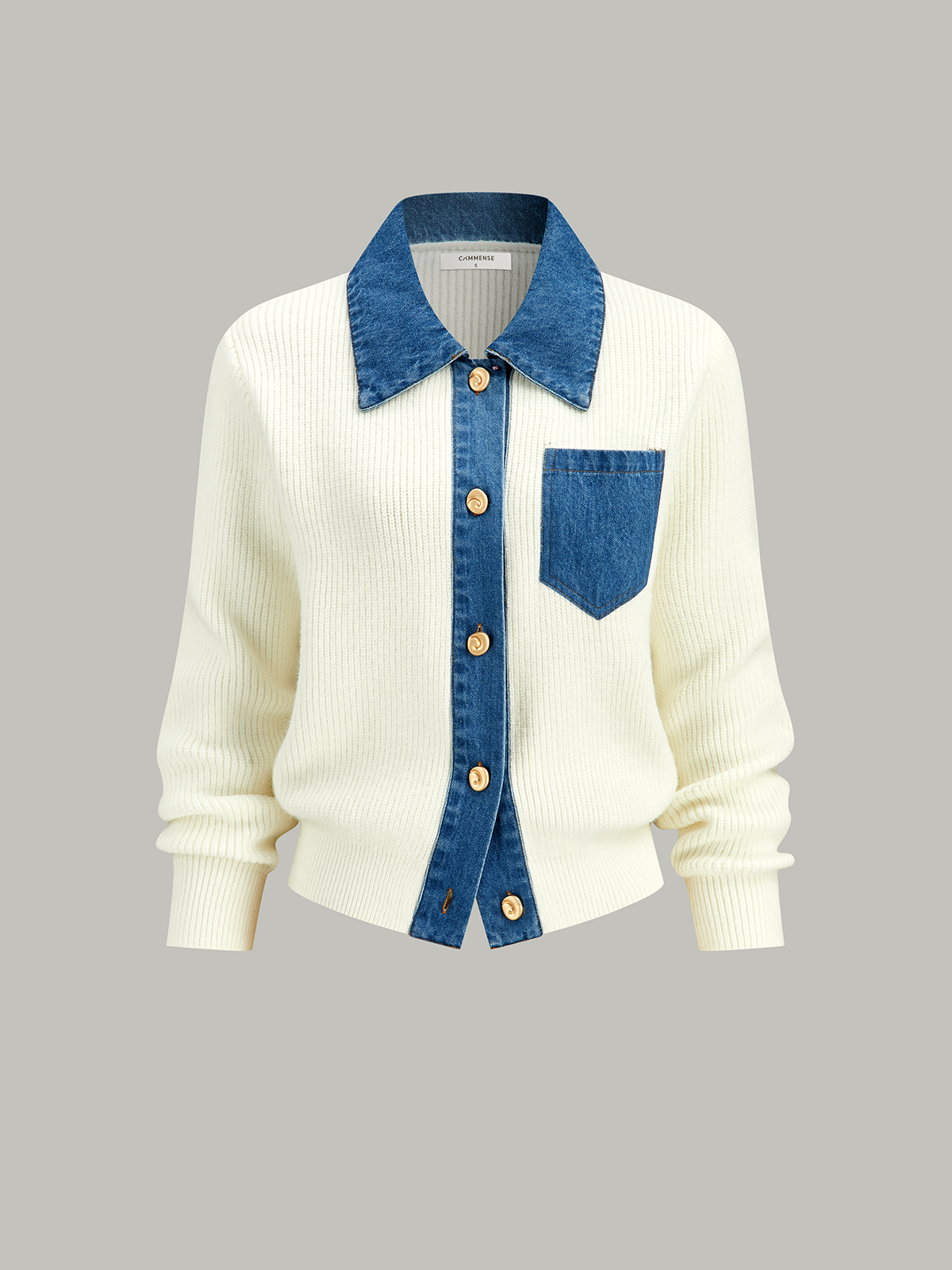 Denim Kenar Biyeli Örgü Hırka