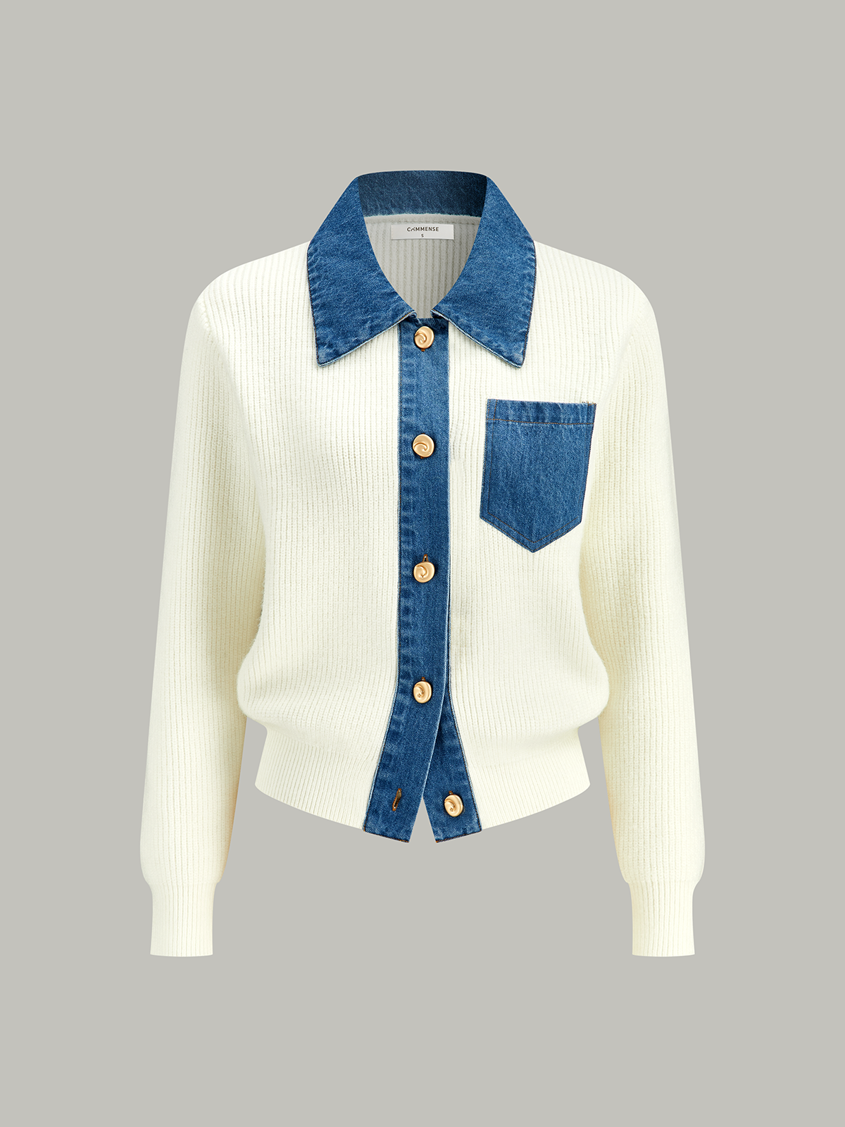 Denim Kenar Biyeli Örgü Hırka