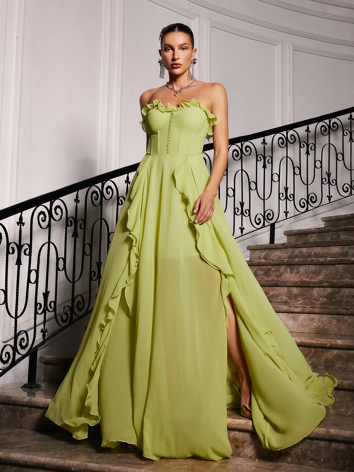 Craven Strapless Büstiyersiz Büzgülü Ağlı Maxi Elbise