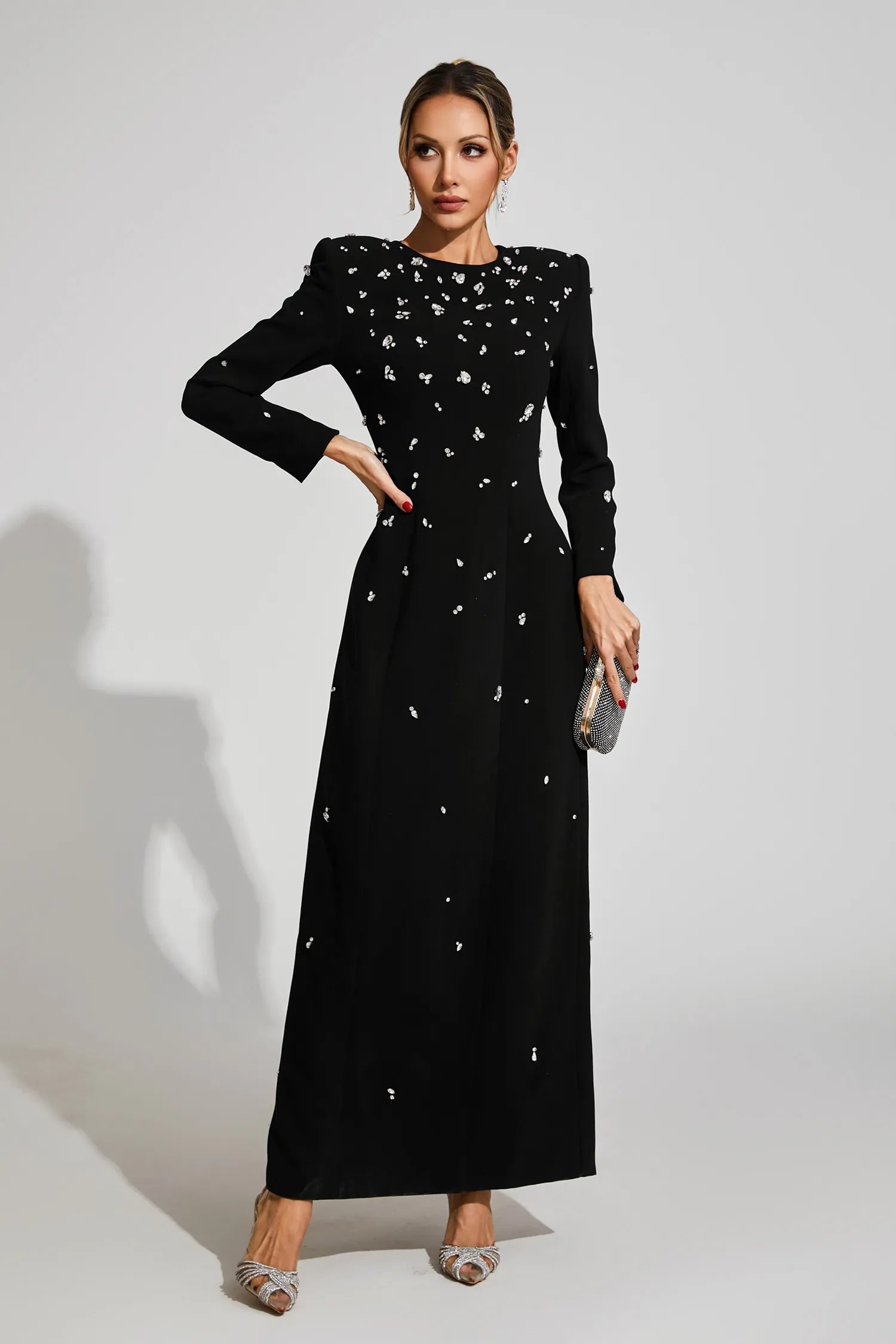 Diamond Uzun Kollu Maxi Elbise