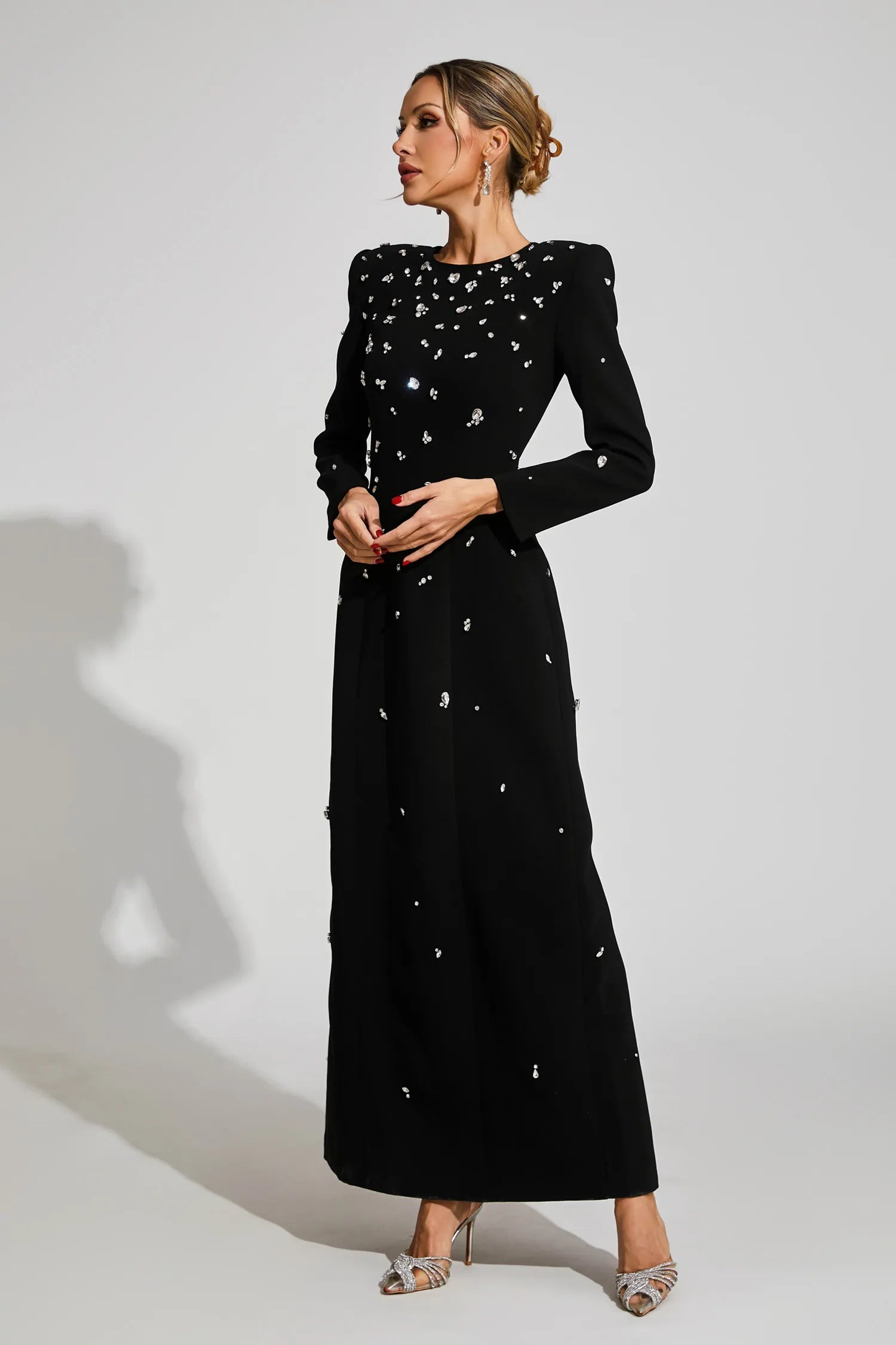 Diamond Uzun Kollu Maxi Elbise