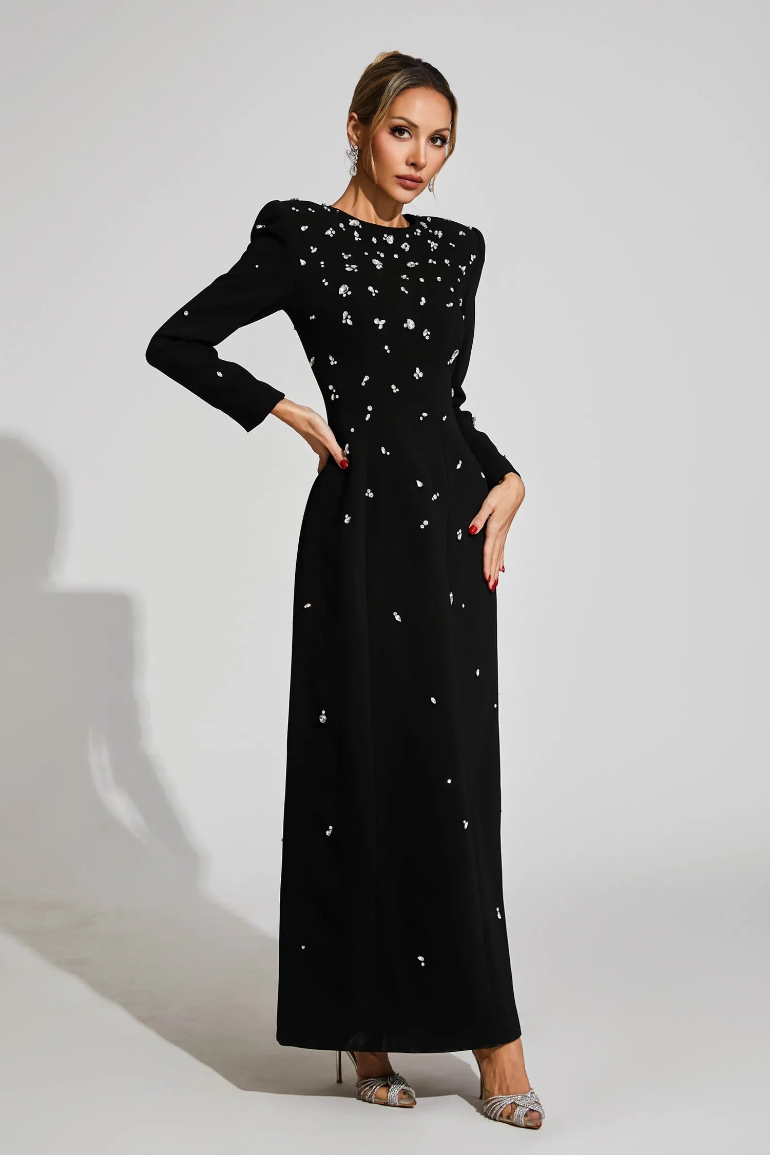Diamond Uzun Kollu Maxi Elbise