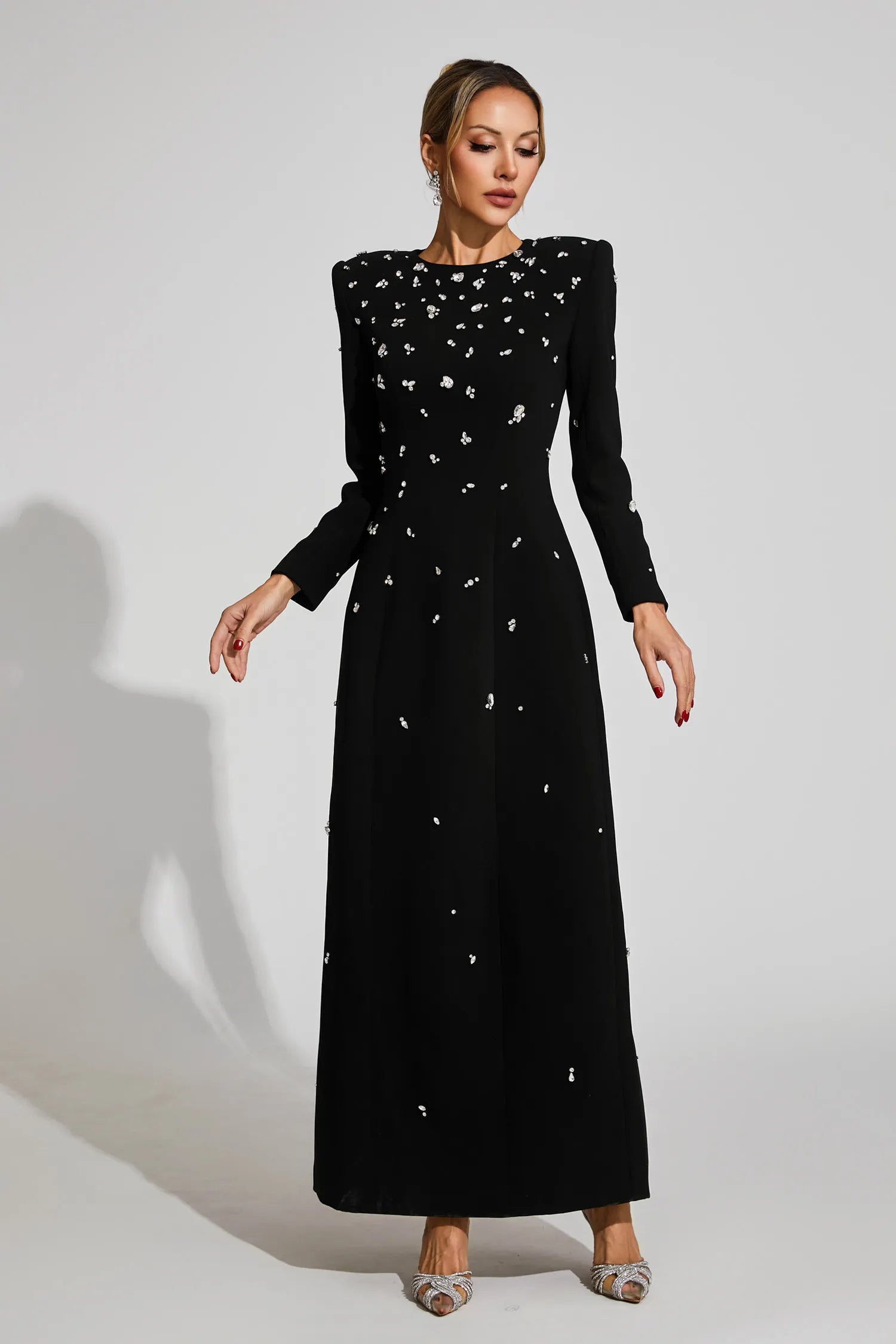 Diamond Uzun Kollu Maxi Elbise