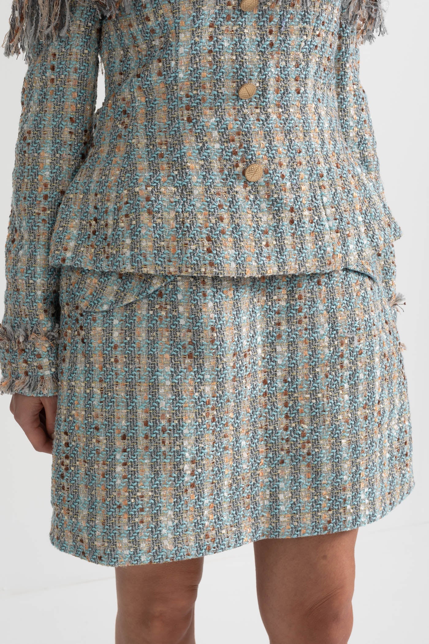 Mavi Kareli Tweed Takım