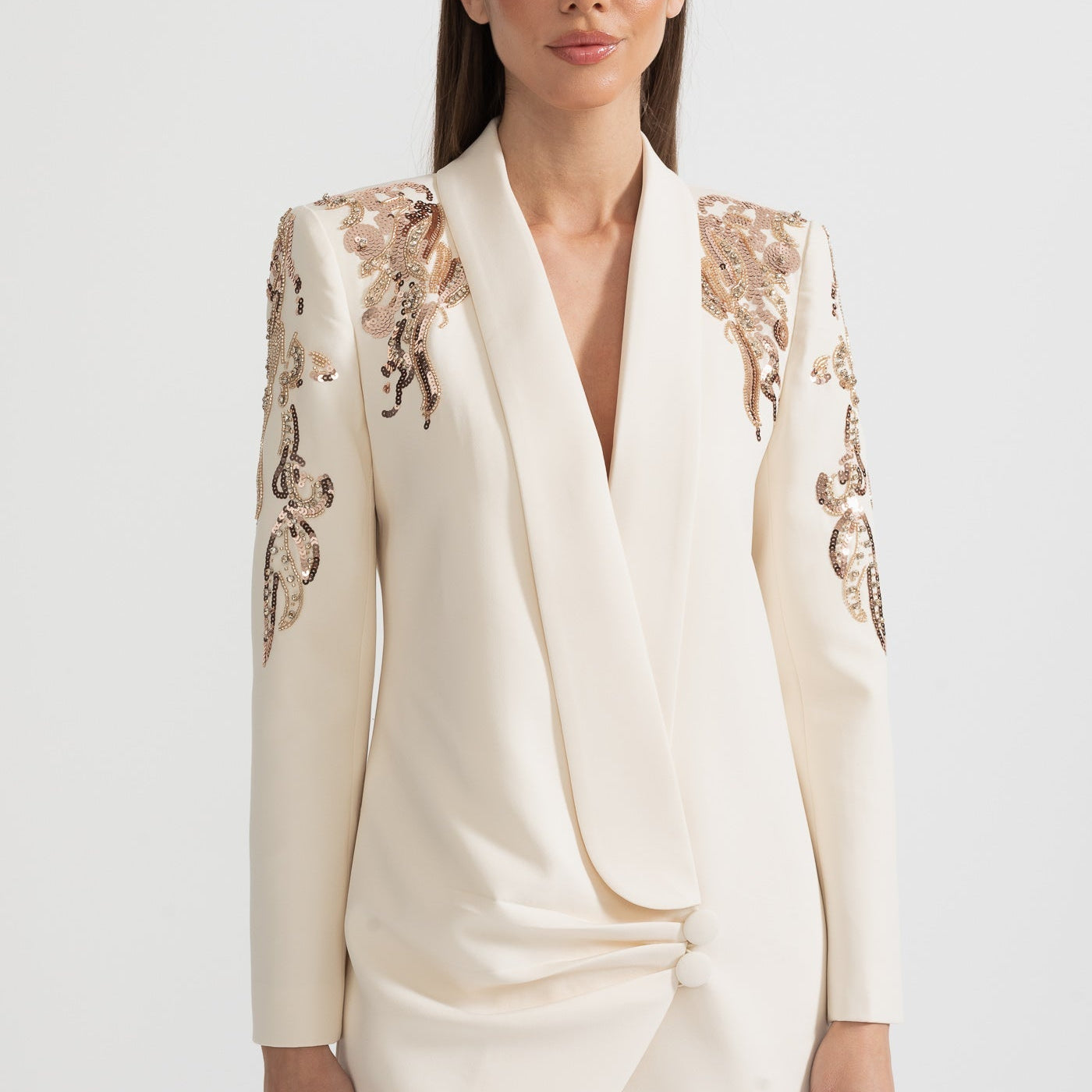Karmaşık Omuz İşlemeli Drapeli Blazer