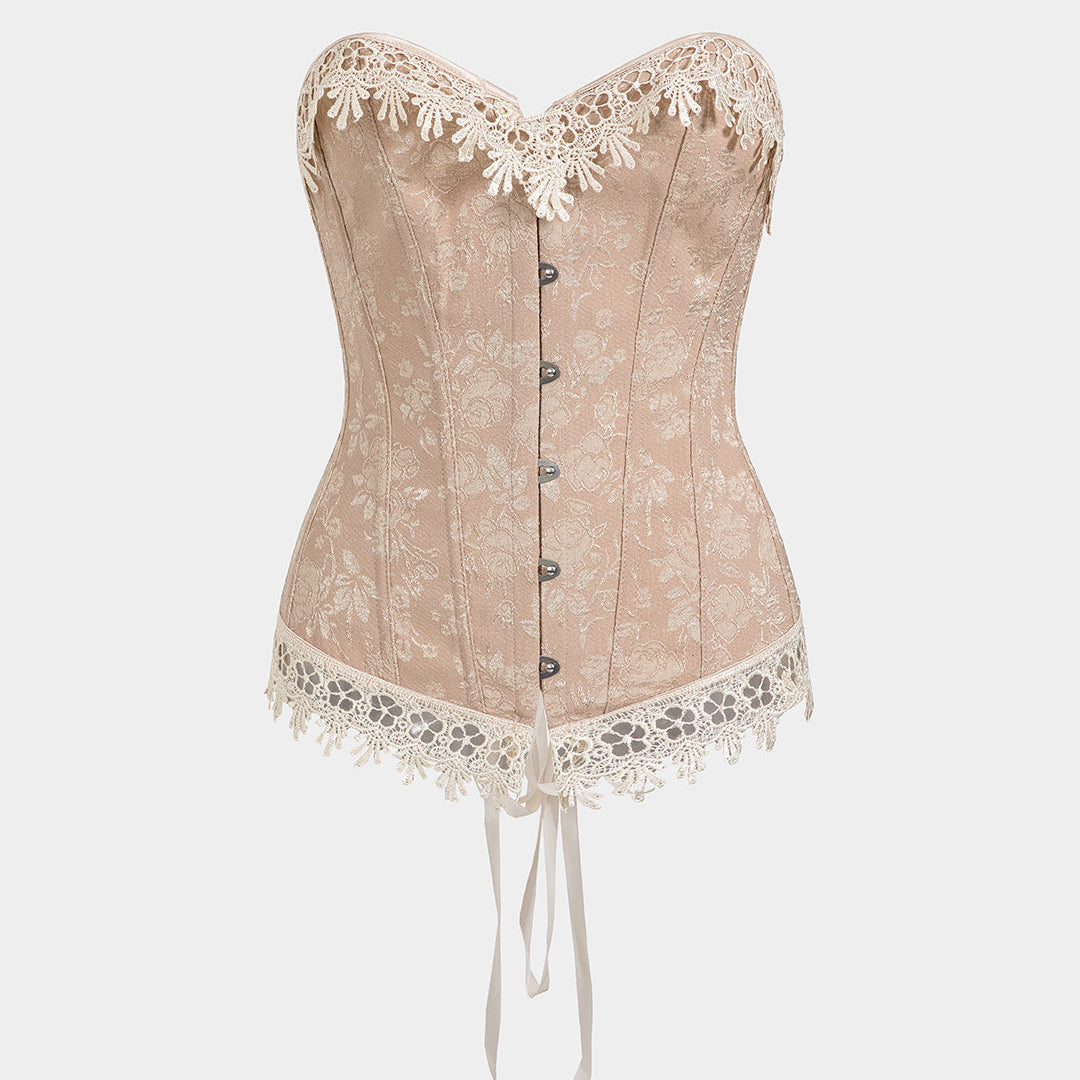 Jacquard Lace Tie Back Strapless Corset Crop