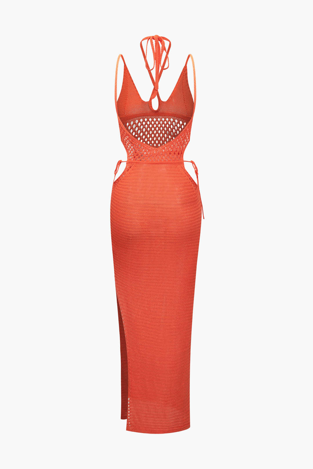 Kenar Kesimi Açık Örgü Sırt Dekolteli Halter Maxi Elbise
