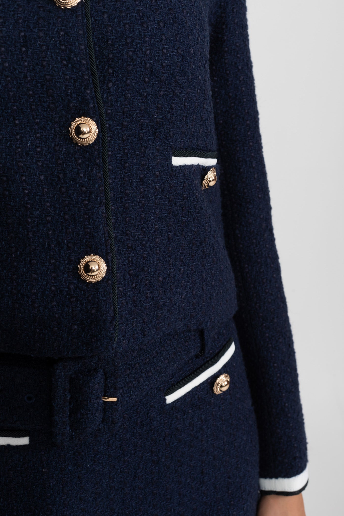 Kontrast Yakalı Kısa Tweed Ceket – Lacivert