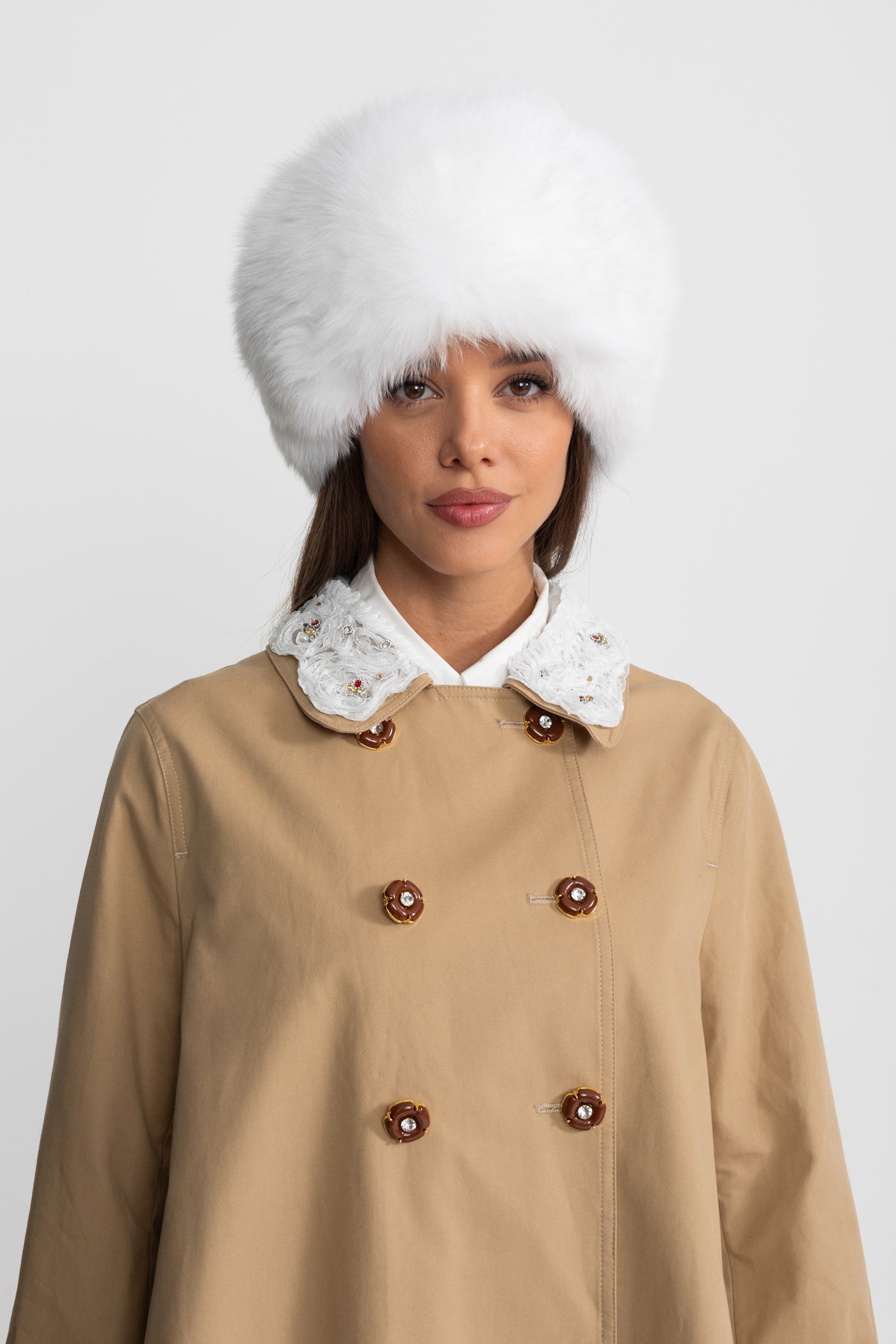Nakış Detaylı Yakalı A Form Mini Trençkot Elbise – Camel